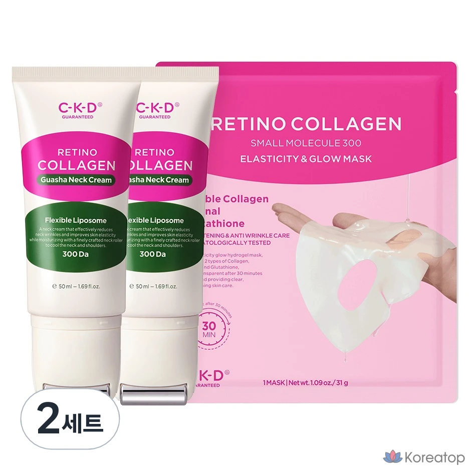Крем для шеи CKD Retino Collagen Guasha Neck Cream, 50 мл, 2 шт. + Тканевая маска для лица CKD Elastic Glow Mask, 1 шт.