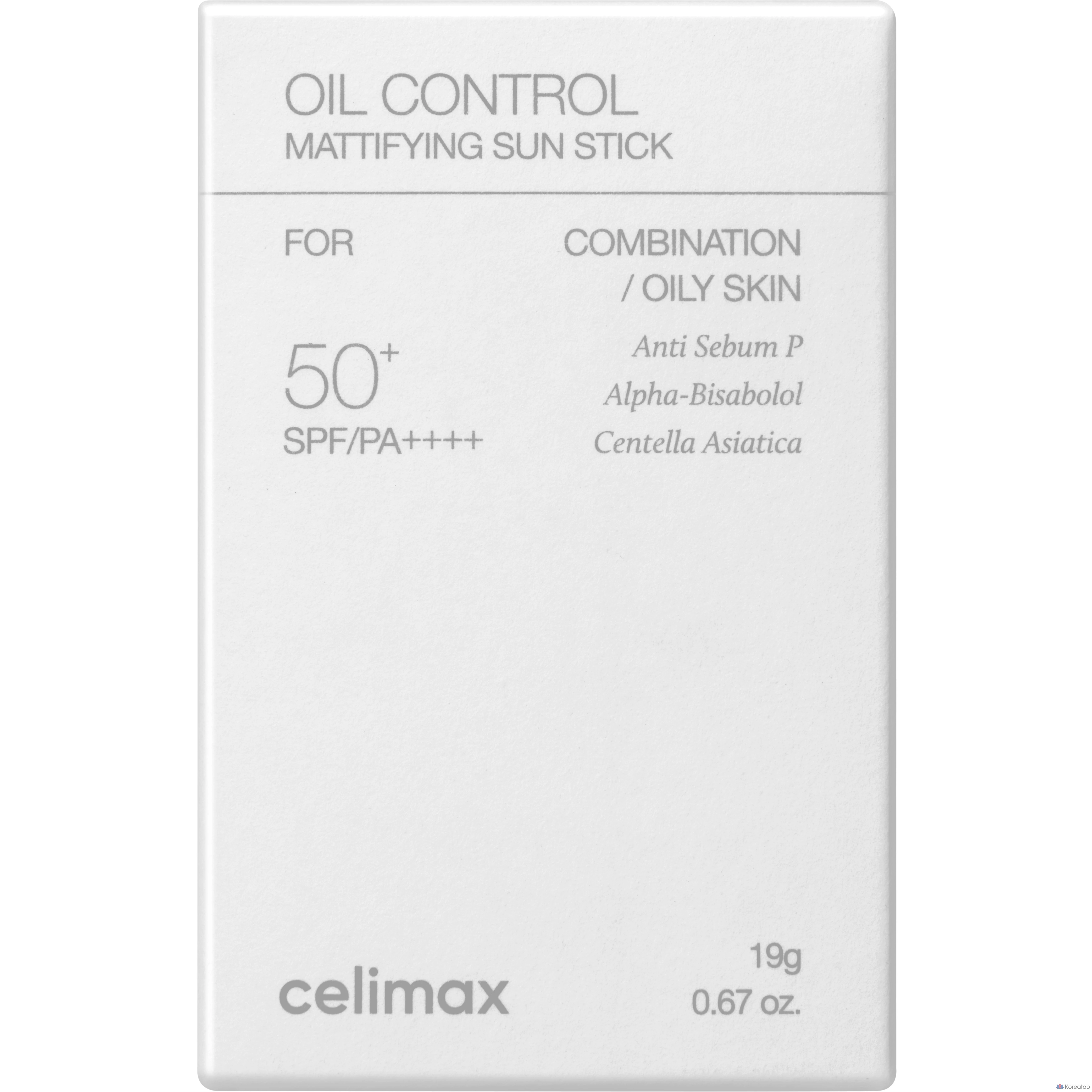 Солнцезащитный стик Celimax Oil Control Mattifying Sun Stick SPF50+ PA++++, 19 г, 1 шт.