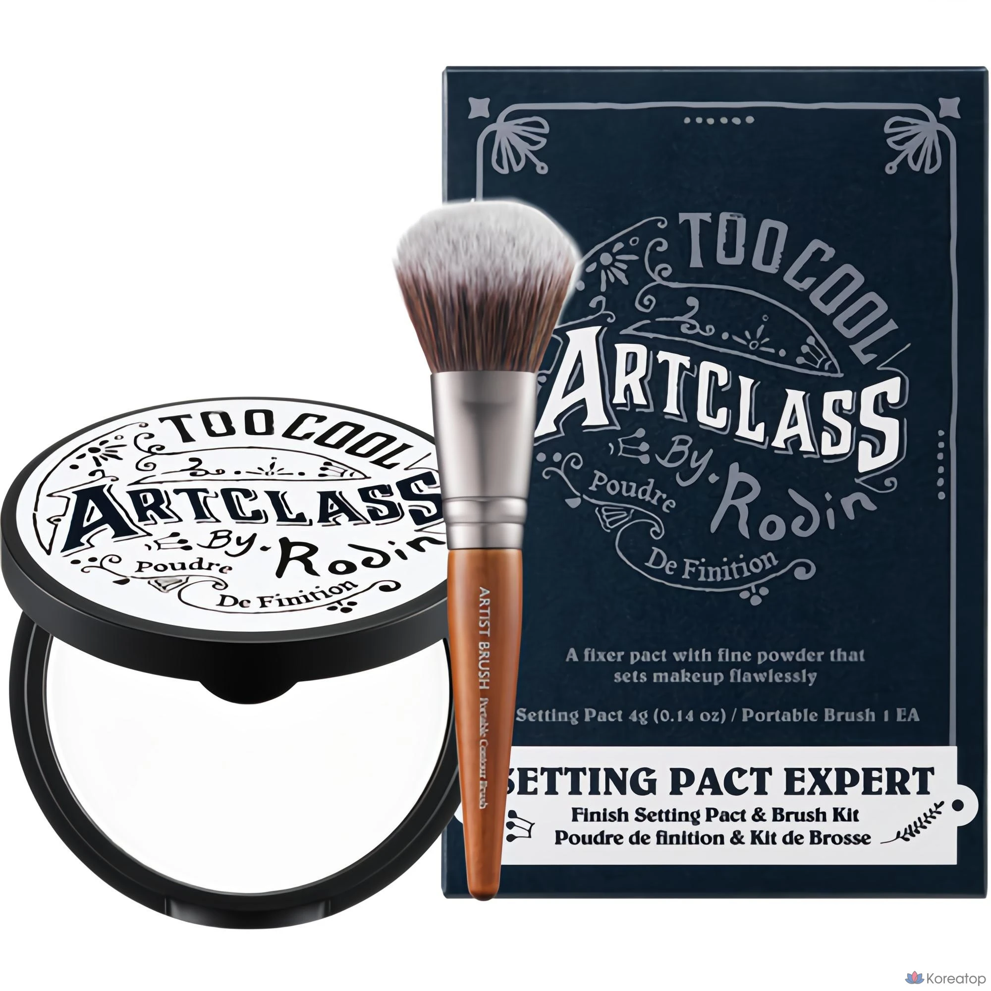 Пудра для фиксации макияжа Too Cool For School Bye-rodant Finish Setting Pact + Portable Contour Brush Set, 4 г, 1 шт.