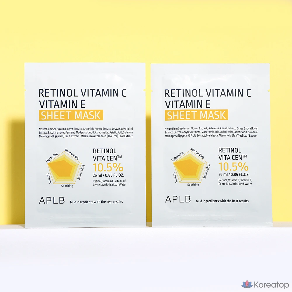 Тканевая маска для лица APLB Retinol Vitamin C Vitamin E Sheet Mask, 60 шт., фото 2