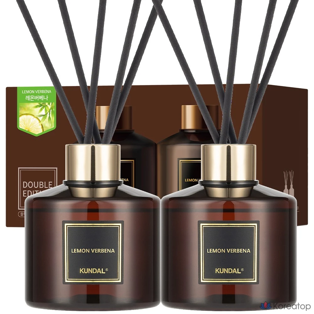 Диффузор для ароматизации Kundal Perfume Diffuser 2p + Fiber Sticks 10p, аромат Lemon Verbena, 200 мл, 1 шт.