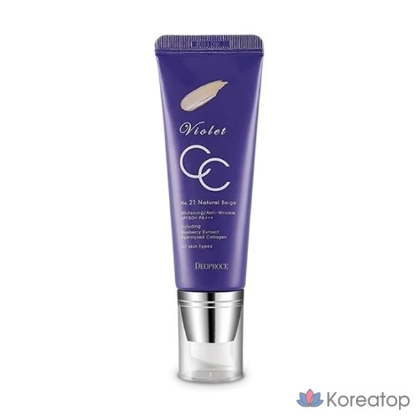 CC-крем Deoproce Violet CC Cream SPF50+ PA+++, оттенок 21 Natural Beige, 1 шт.