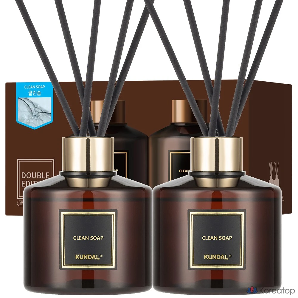 Диффузор для ароматизации Kundal Perfume Diffuser 2p + Fiber Sticks 10p, аромат Clean Soap, 200 мл, 1 шт.