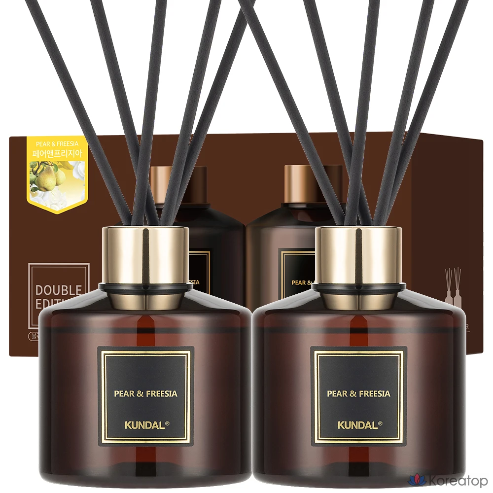 Диффузор для ароматизации Kundal Perfume Diffuser 2p + Fiber Sticks 10p, оттенок Pear & Freesia, 200 мл, 1 шт.