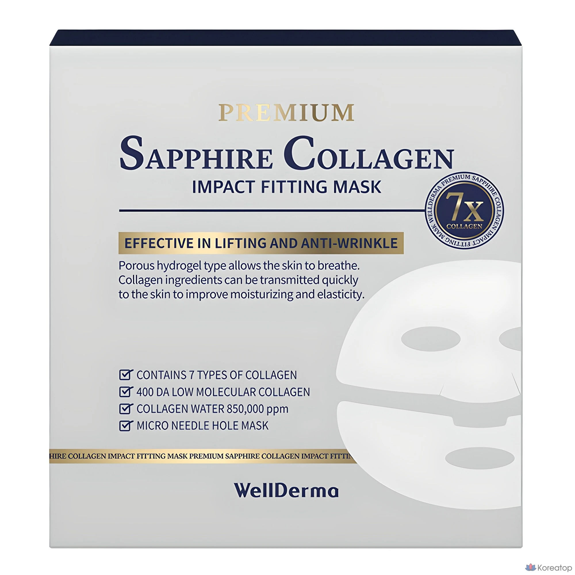 Тканевая маска для лица WellDerma Premium Sapphire Collagen Impact Fitting Mask, 25 г, 4 шт.