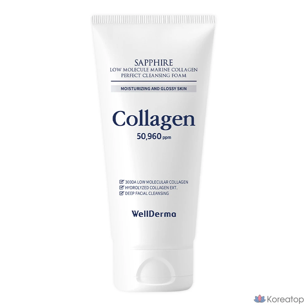 Очищающая пенка WellDerma Sapphire Low Molecular Marine Collagen Perfect Cleansing Foam, 150 г, 1 шт.