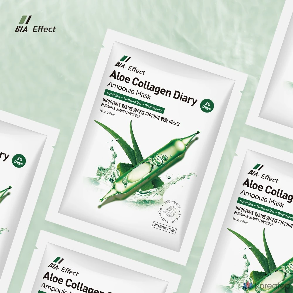 Тканевая маска для лица BIA EFFECT Aloe Collagen Ampoule Mask, 25 мл, 100 шт., фото 4