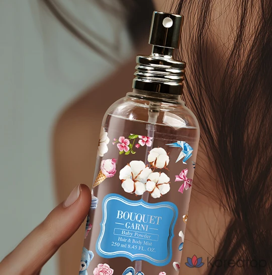 Парфюмированный спрей для тела и волос Bouquet Garni Fragranced Hair & Body Mist Baby Powder, 250 мл, 1 шт., фото 5