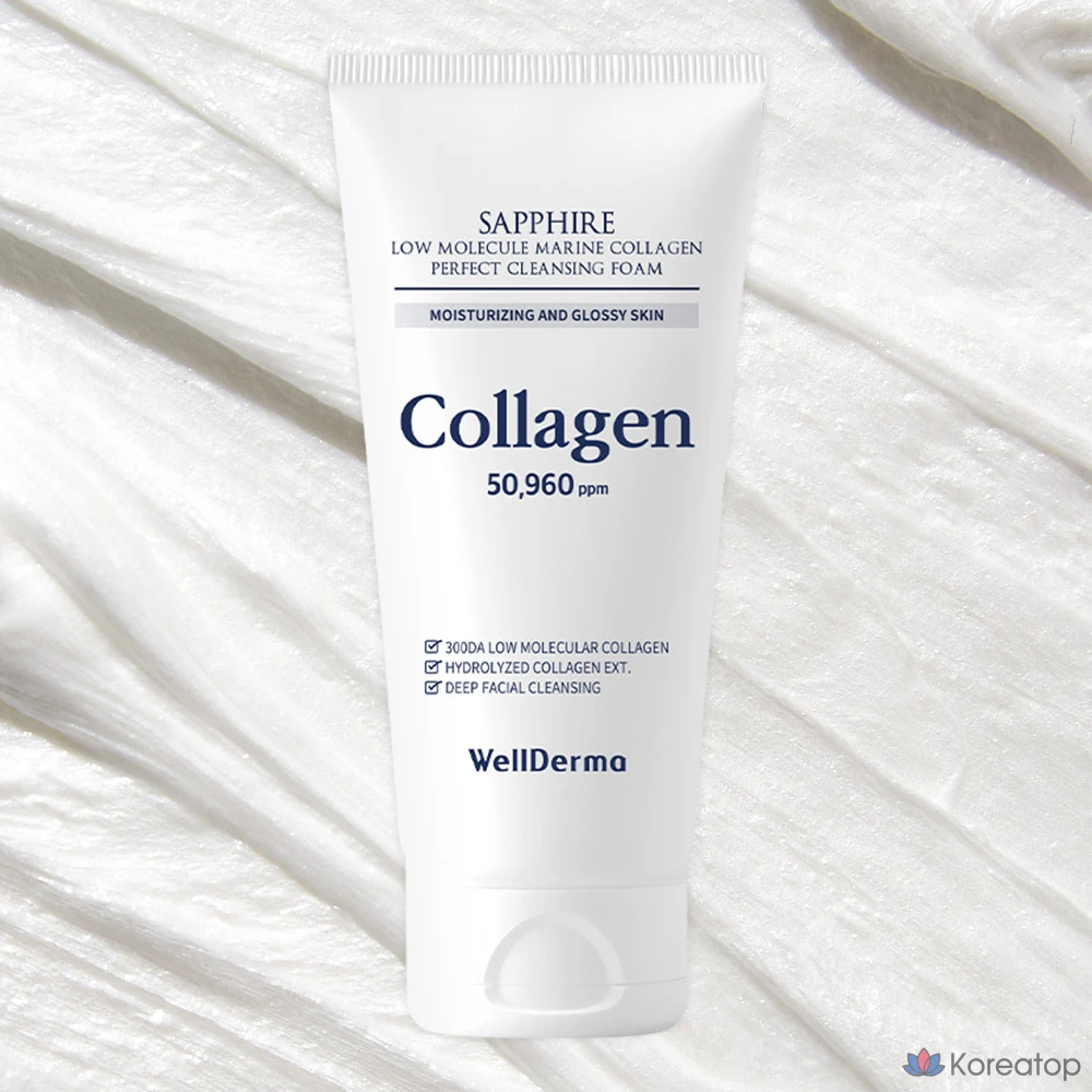 Очищающая пенка WellDerma Sapphire Low Molecular Marine Collagen Perfect Cleansing Foam, 150 г, 1 шт.