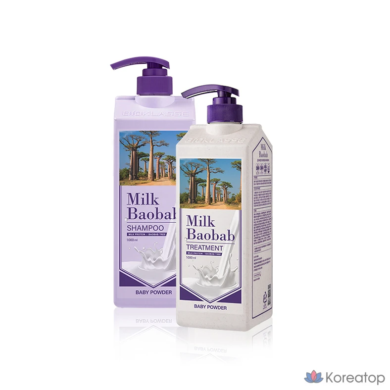 Набор для ухода Milk Baobab Bio Classe Baby Powder Shampoo + Treatment, 1000 мл x 2, 4 шт.