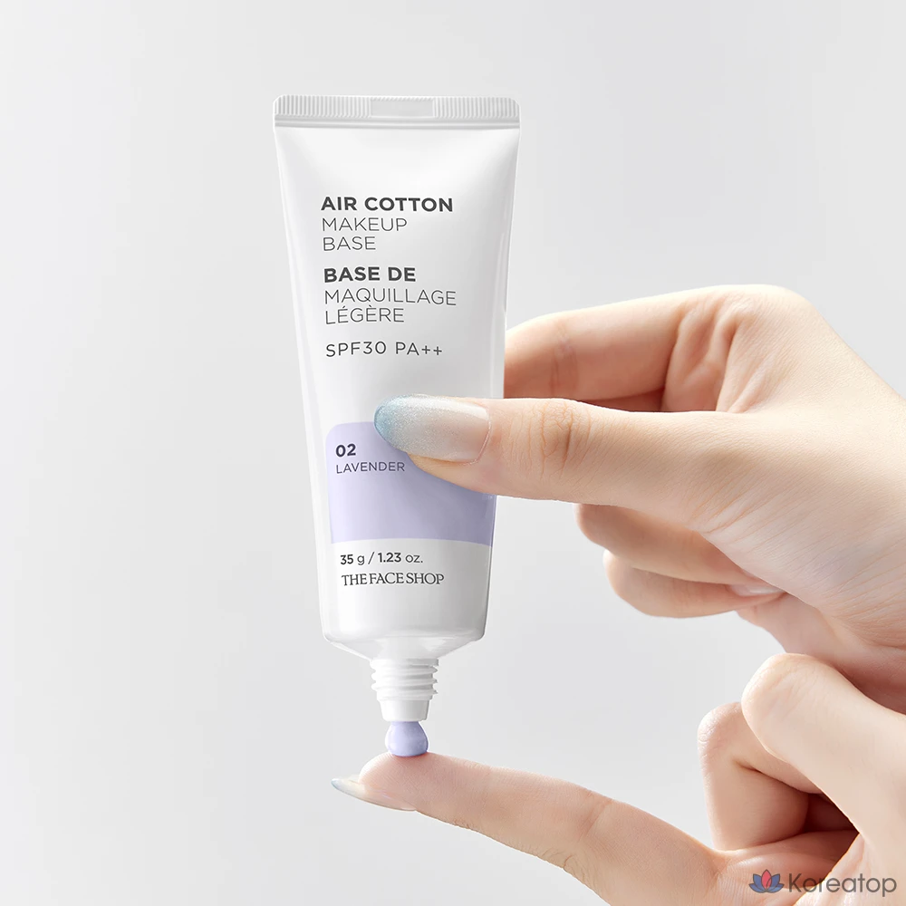 Праймер для макияжа The Face Shop Air Cotton Makeup Base, оттенок Lavender, 35 г, 1 шт.