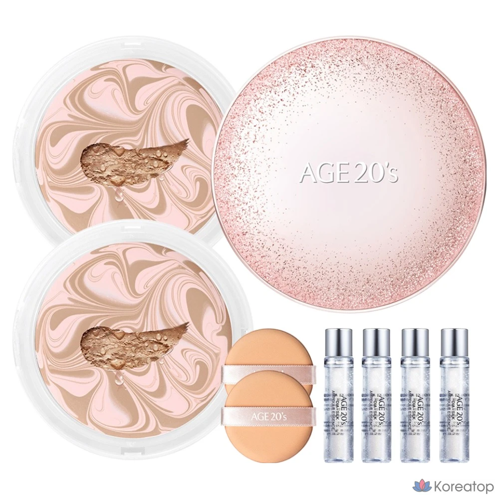 Пудра-кушон AGE 20S Essence Cover Pact Sparkle Case + Refill, оттенок Pink Beige 21, 12.5 г x 2 шт. + 10 мл x 4 шт., 1 шт.