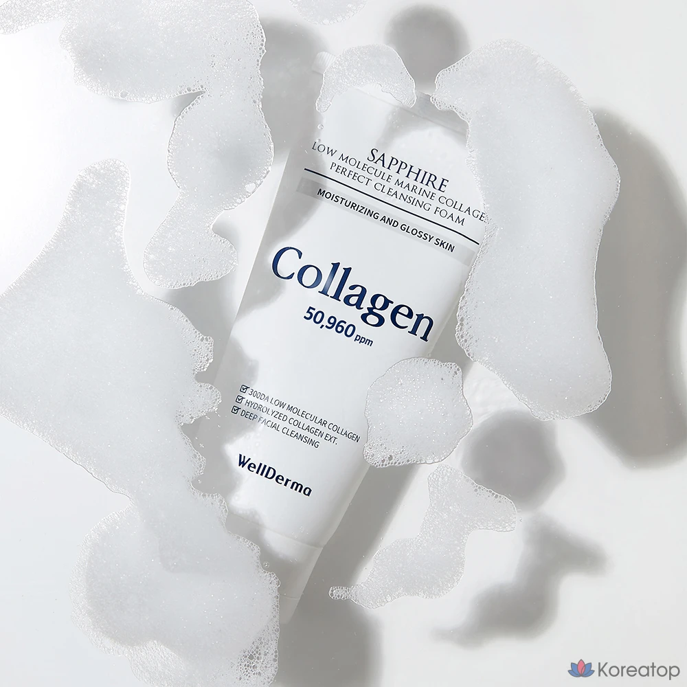 Очищающая пенка WellDerma Sapphire Low Molecular Marine Collagen Perfect Cleansing Foam, 150 г, 1 шт.