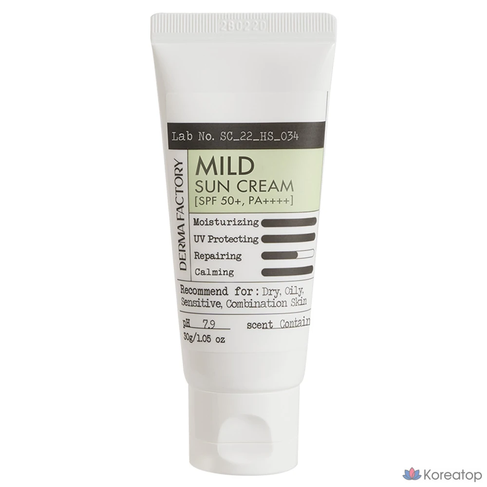 Солнцезащитный крем Derma Factory Mugija Cha Mild Cypress Water Sun Cream SPF50+ PA++++, 30 г, 1 шт.