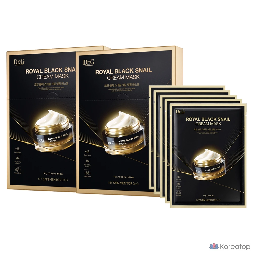 Тканевая маска для лица Dr. G Royal Black Snail Cream Mask, 10 шт.