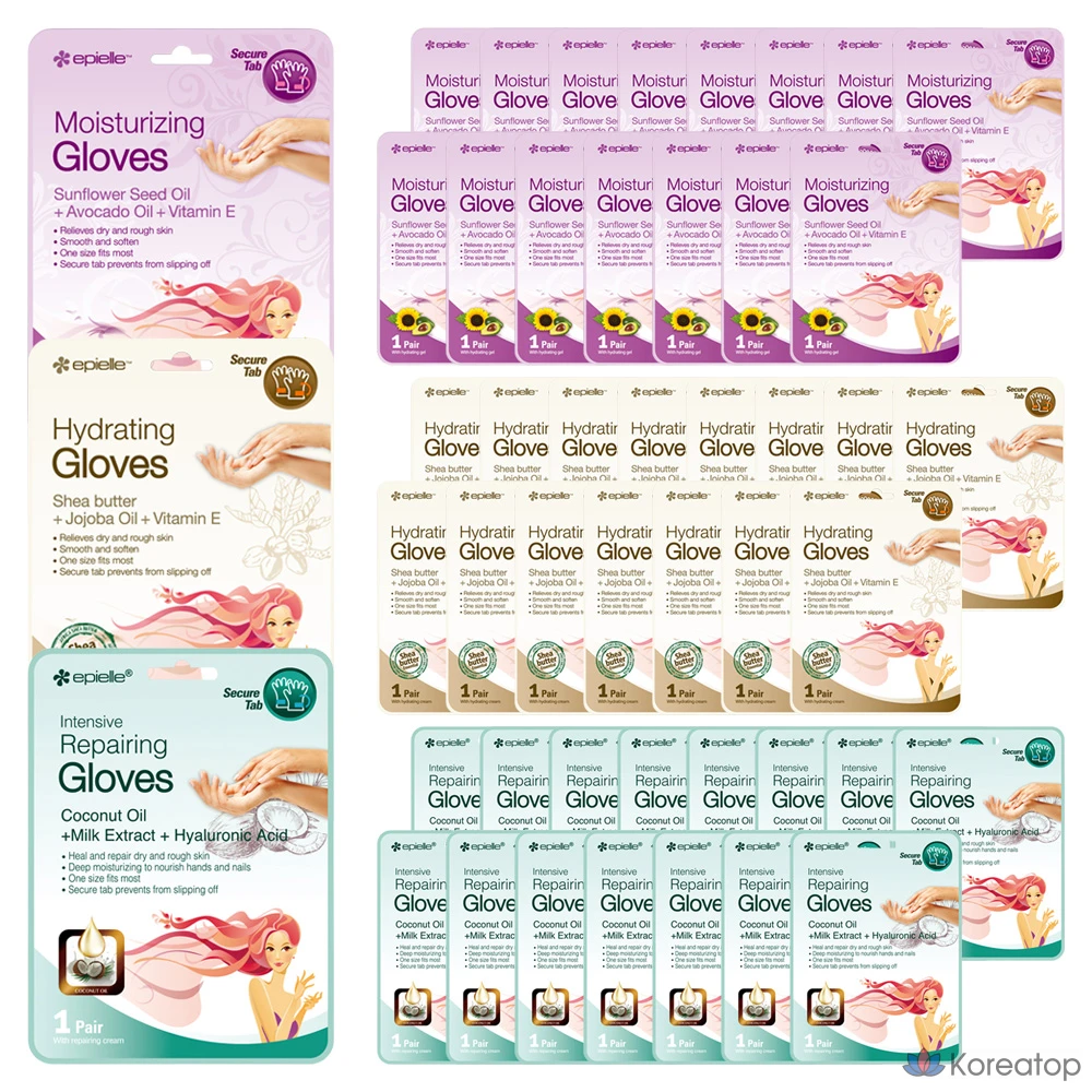 Тканевая маска для рук Epielle Hand Mask Pack Moisturizing 4p + Hydrating 4p + Intensive Repairing 4p, 60 шт.