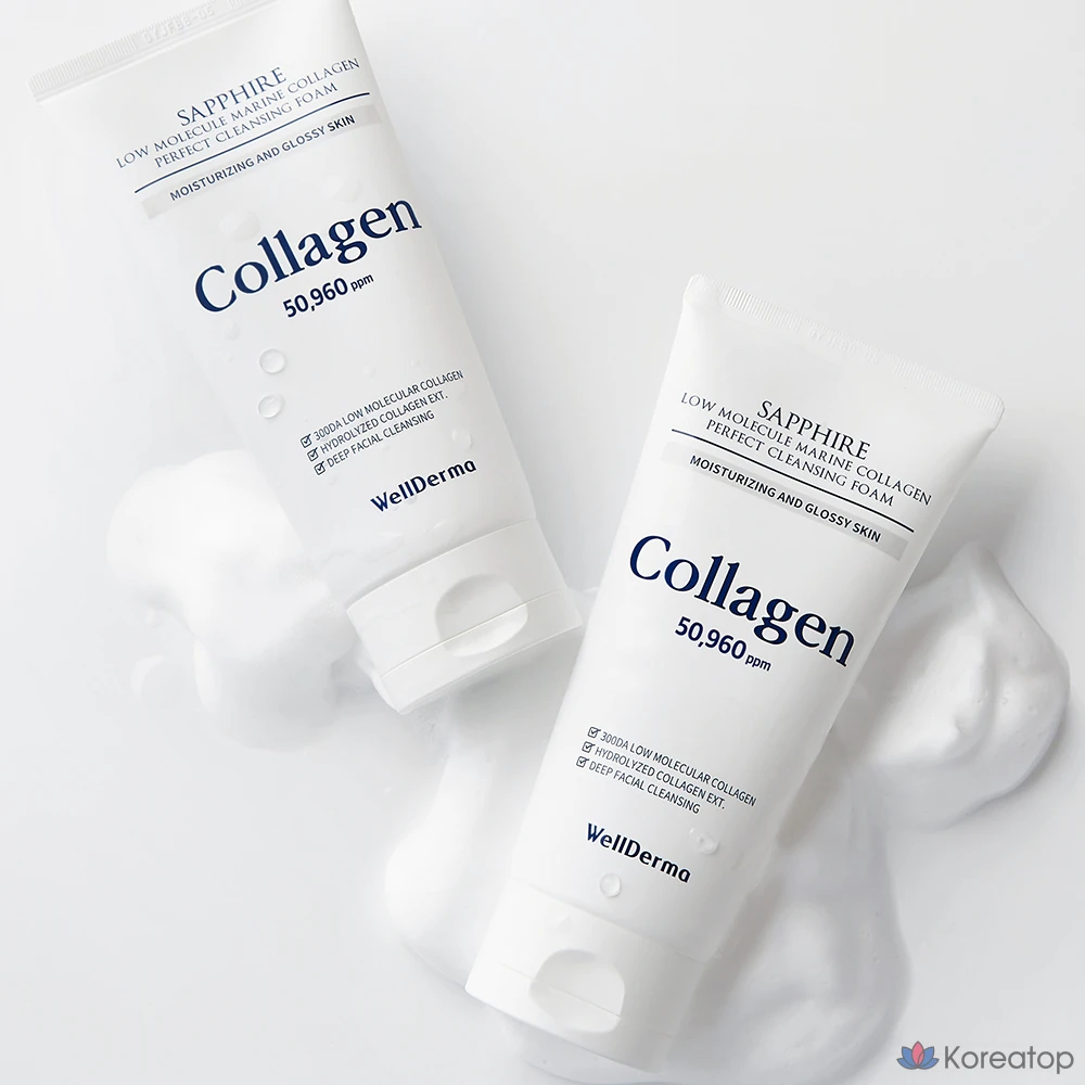 Очищающая пенка WellDerma Sapphire Low Molecular Marine Collagen Perfect Cleansing Foam, 150 г, 1 шт.