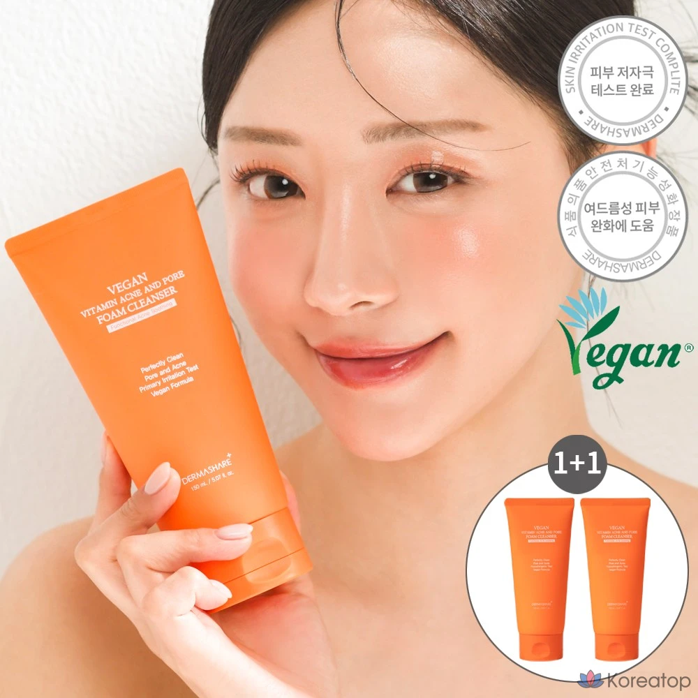 Очищающая пенка Dermashare Vegan Vitamin Acne & Pore Deep Foam Cleanser, 150 мл, 1 шт.