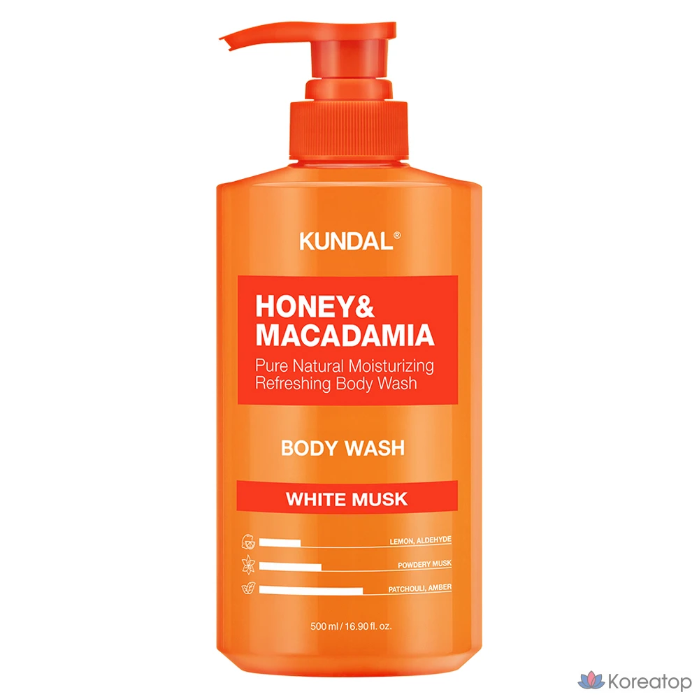 Гель для душа Kundal Honey & Macadamia Pure Body Wash, аромат White Musk, 500 мл, 1 шт.