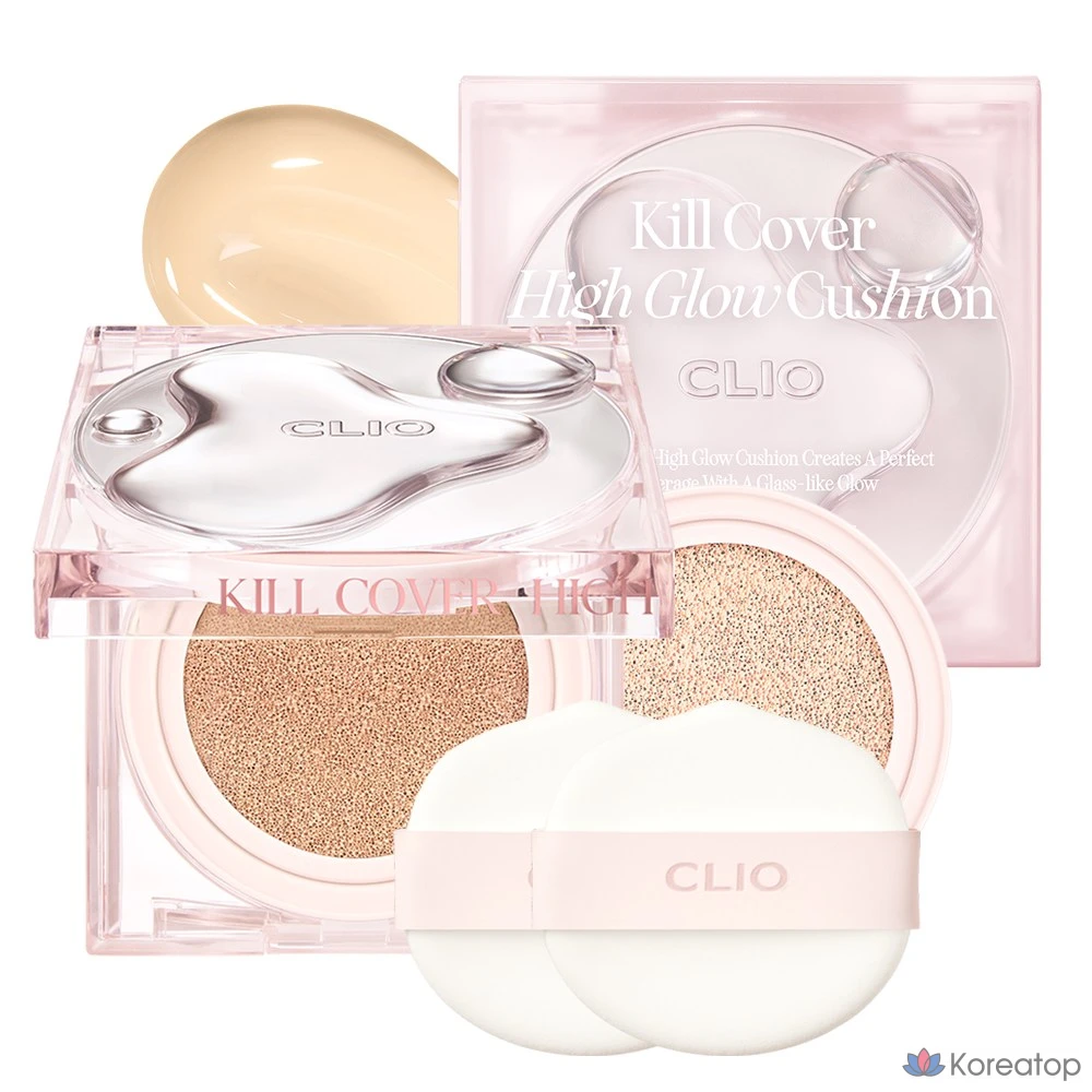 Набор для ухода Clio Kill Cover High Glow Cushion (Cushion + Refill + 2 Puffs), оттенок 3 Linen, 1 шт.