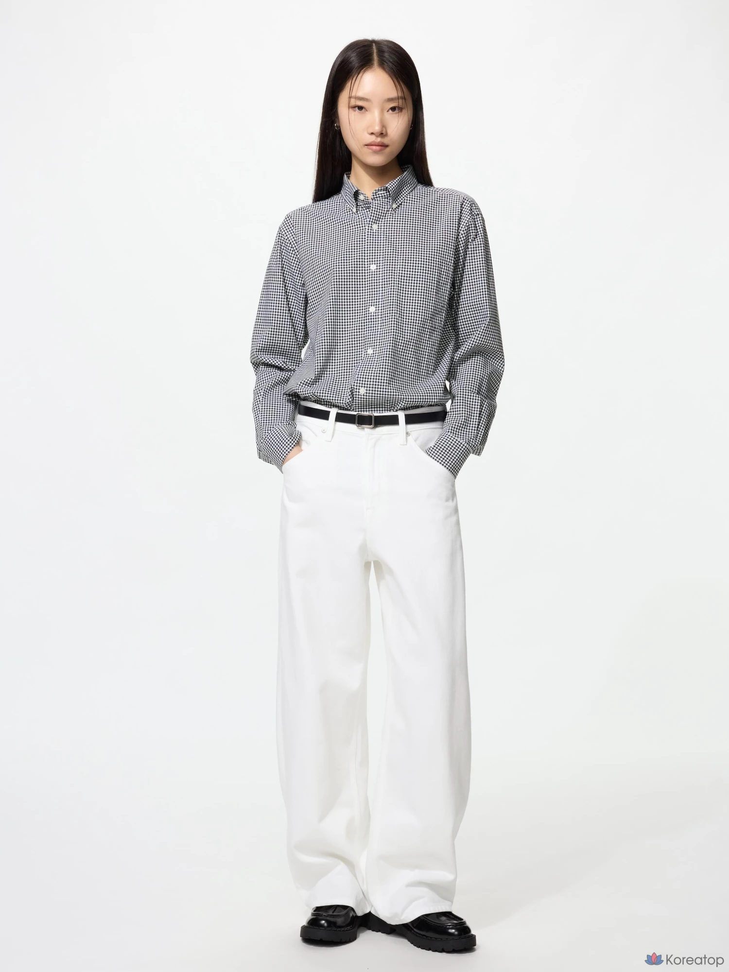 Рубашка Uniqlo Broadcloth Shirt Button-Down Collar Check A, фото 4