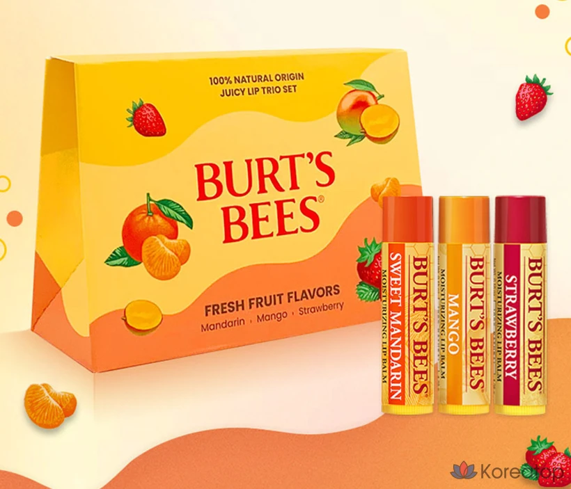 Набор для ухода Burt's Bees Juicy Lip Balm Trio 3-piece Set (Sweet Mandarin + Mango + Strawberry), 12.75 г, 1 шт.