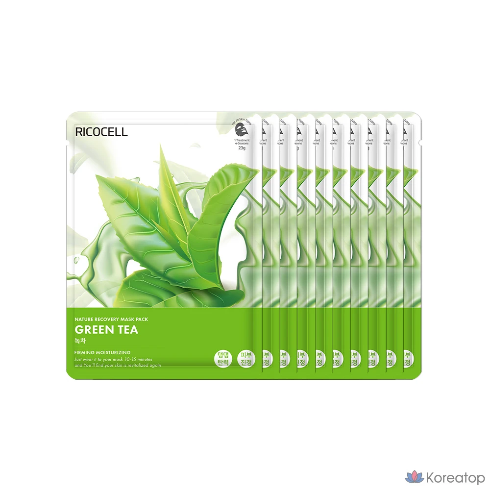 Тканевая маска для лица Ricocell Nature Recovery Green Tea Mask, 23 г, 10 шт.