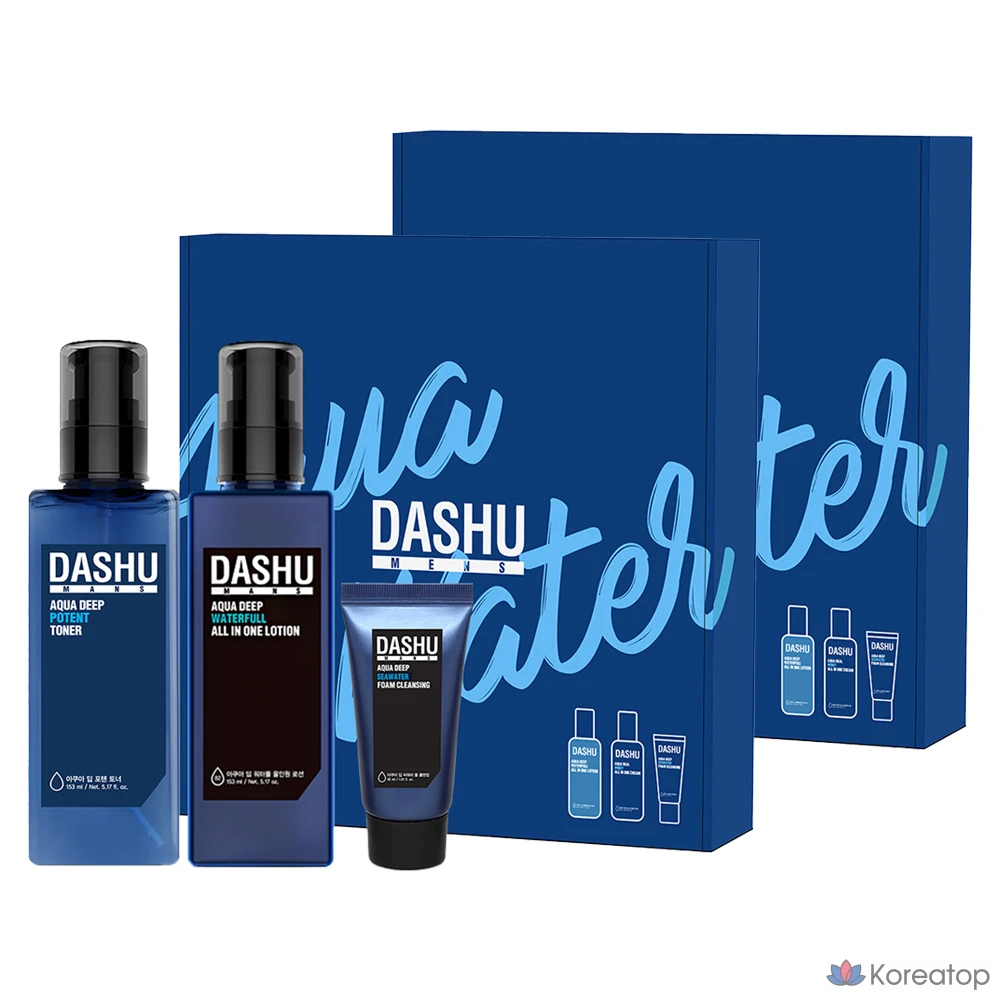 Набор для ухода DASHU Men's Aqua Skincare Basic Poten Toner 153 ml + All-in-One Lotion 153 ml + Foam Cleansing 30 ml, 2 шт.
