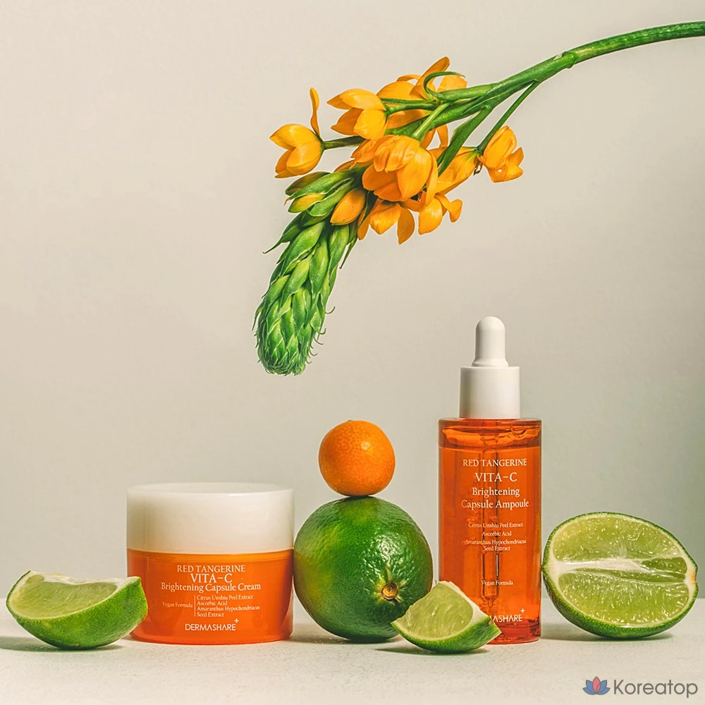Ампульная сыворотка Dermashare Vegan Red Orange Vitamin C Brightening Capsule Serum + Cream Set, 100 мл, 1 шт.