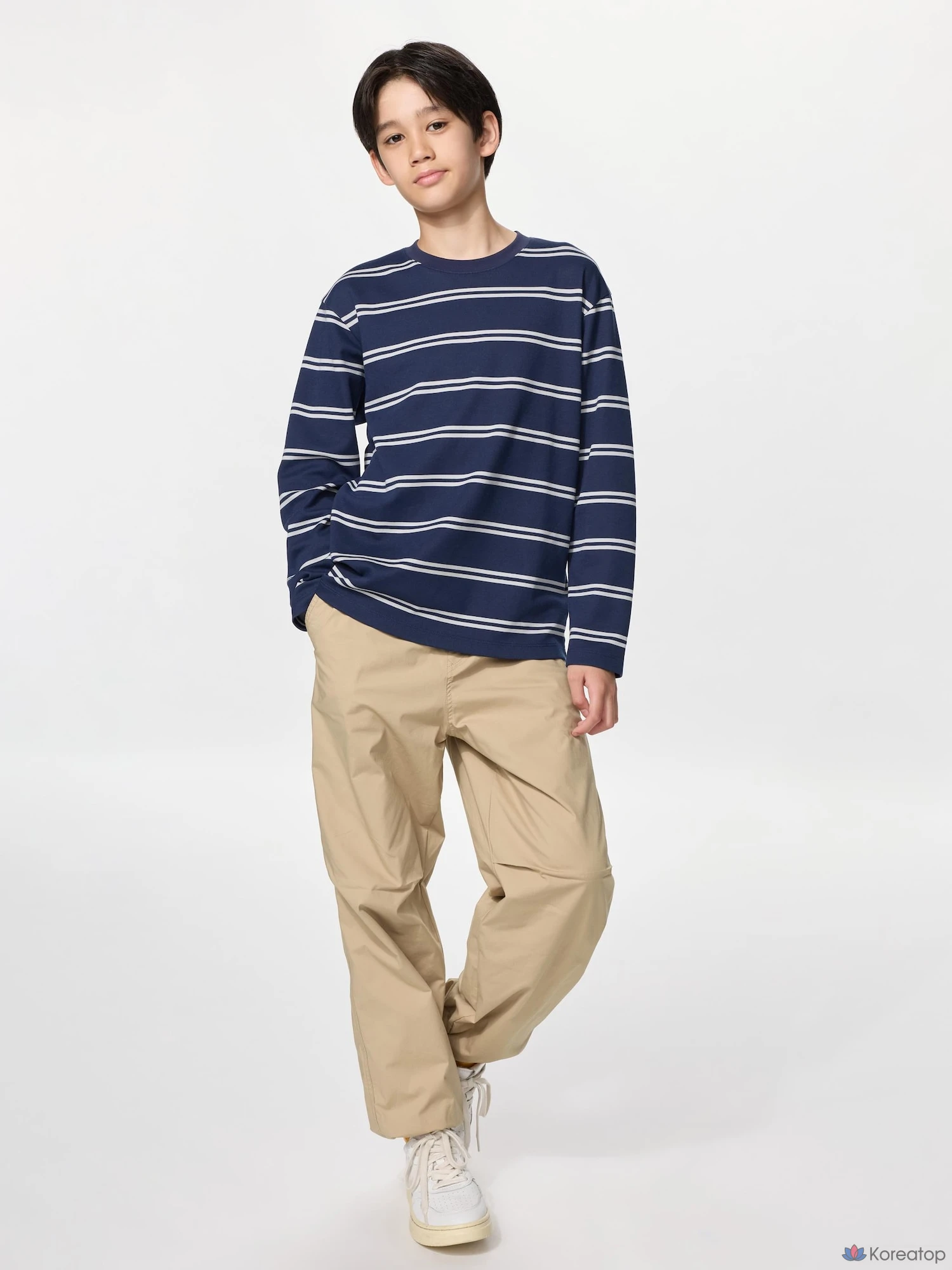 Футболка детская Uniqlo AIRism Cotton Stripe Crew Neck Long Sleeve T-Shirt