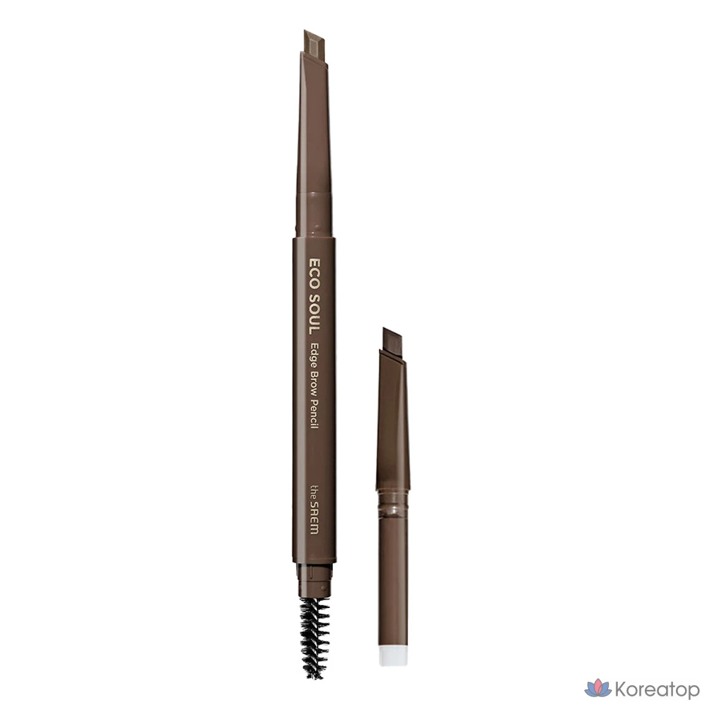 Карандаш для бровей The Saem Eco Soul Edge Brow Pencil + Refill Set, оттенок 02 Deep Brown, 1 шт.