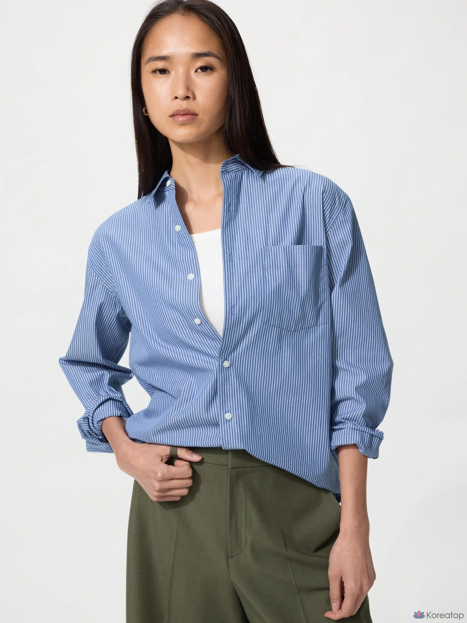 Рубашка Uniqlo Broadcloth Shirt (Button-Down Collar) Stripe D