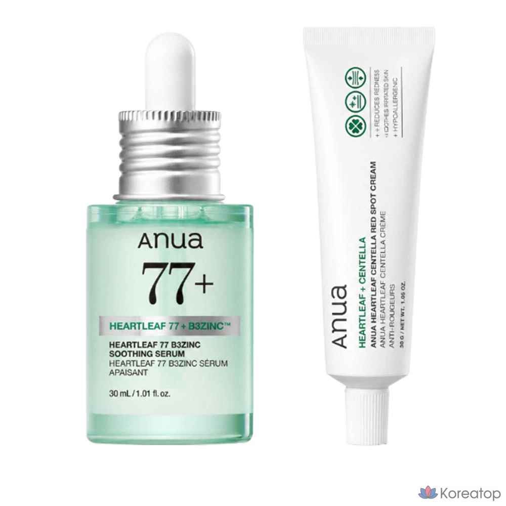 Набор для ухода Anua Heartleaf 77 Trouble Serum Spot Cream Set (Cream 30 мл + Serum 30 мл + Soothing Mask 2 шт.), 1 шт.