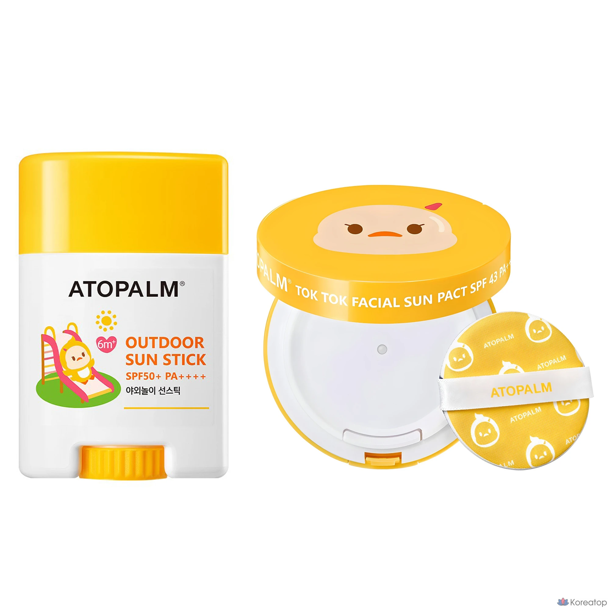 Солнцезащитный набор Atopalm Kids Talk Talk Facial Sun Compact SPF43 PA+++ 15 г + Outdoor Play Sun Stick SPF50+ PA++++ 21 г, 1 шт.