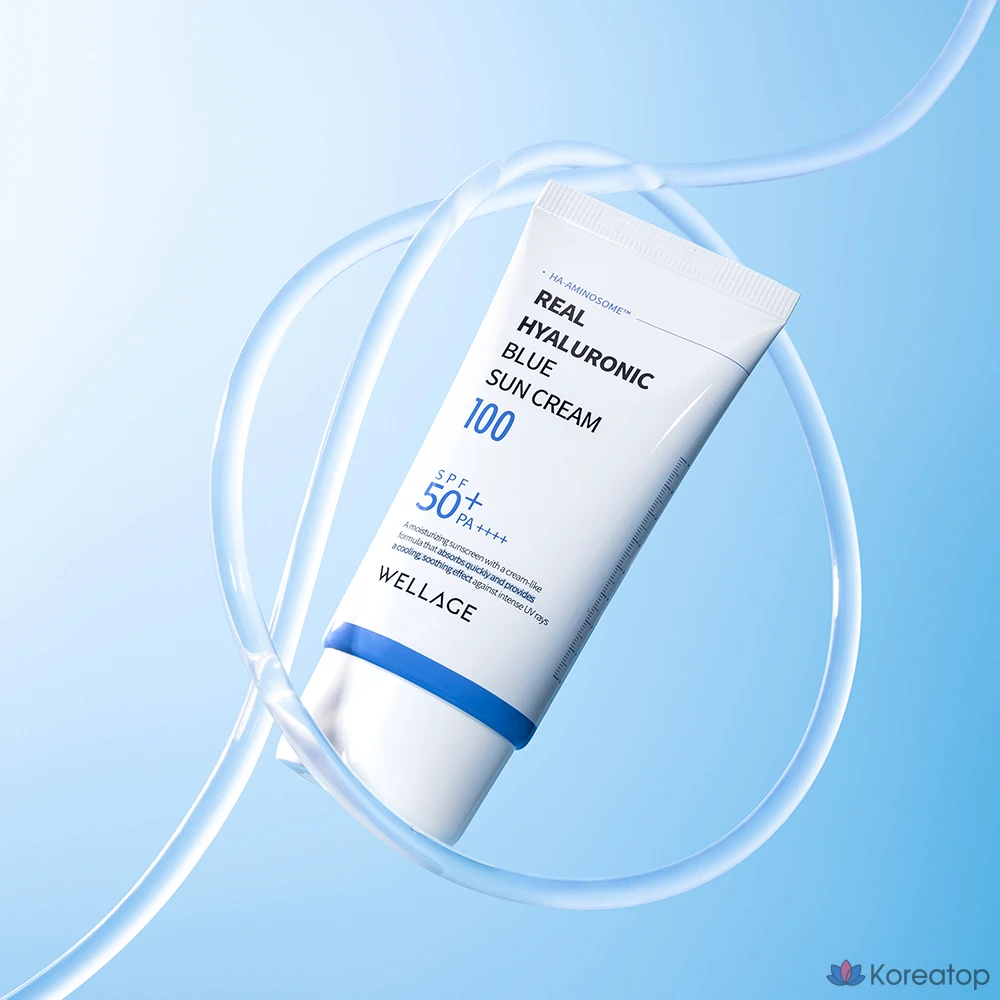 Солнцезащитный крем WELLAGE Real Hyaluronic Blue Sun Cream SPF50+ PA++++, 50 мл, 1 шт.