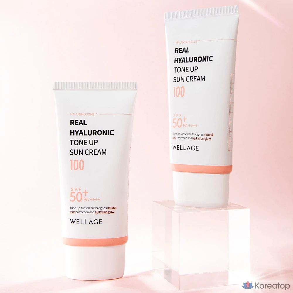 Солнцезащитный крем WELLAGE Real Hyaluronic Tone Up Sun Cream SPF50+ PA++++, 50 мл, 1 шт.