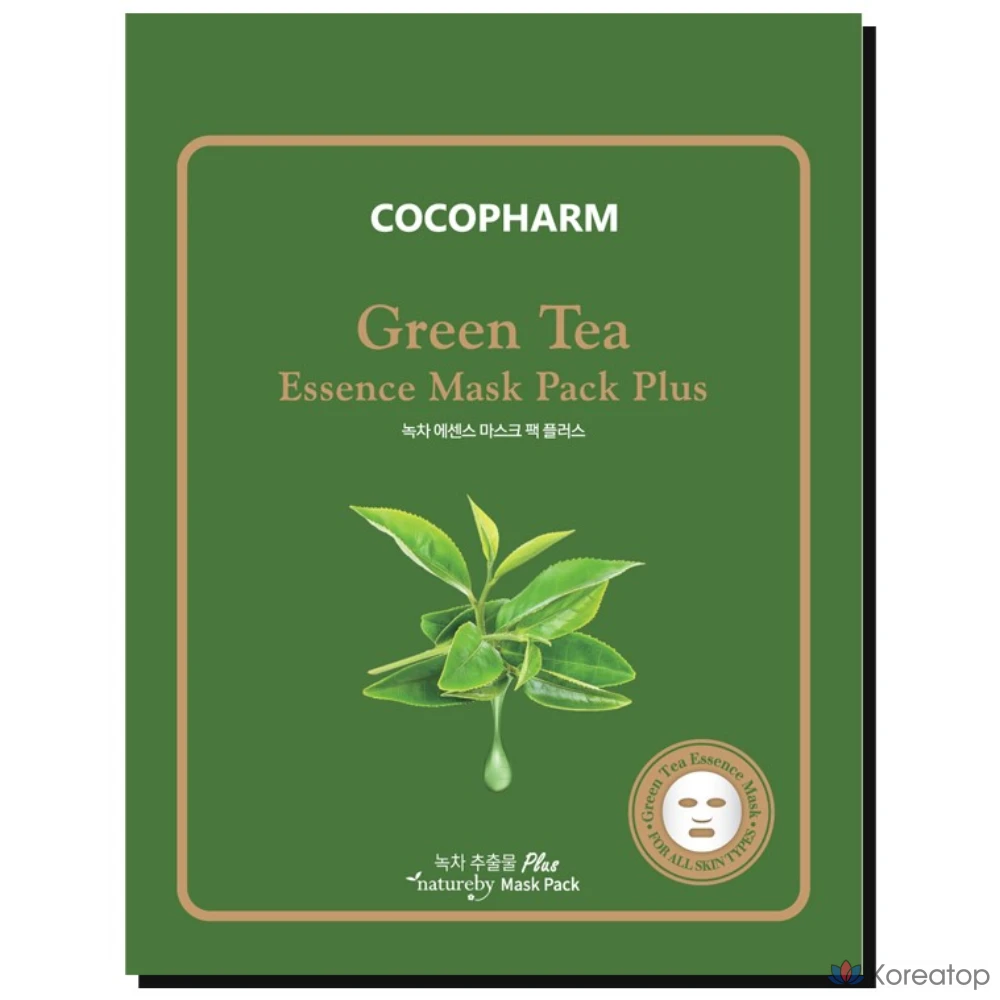 Тканевая маска для лица Natureby Cocopharm Essence Mask Plus Green Tea, 25 г, 50 шт.