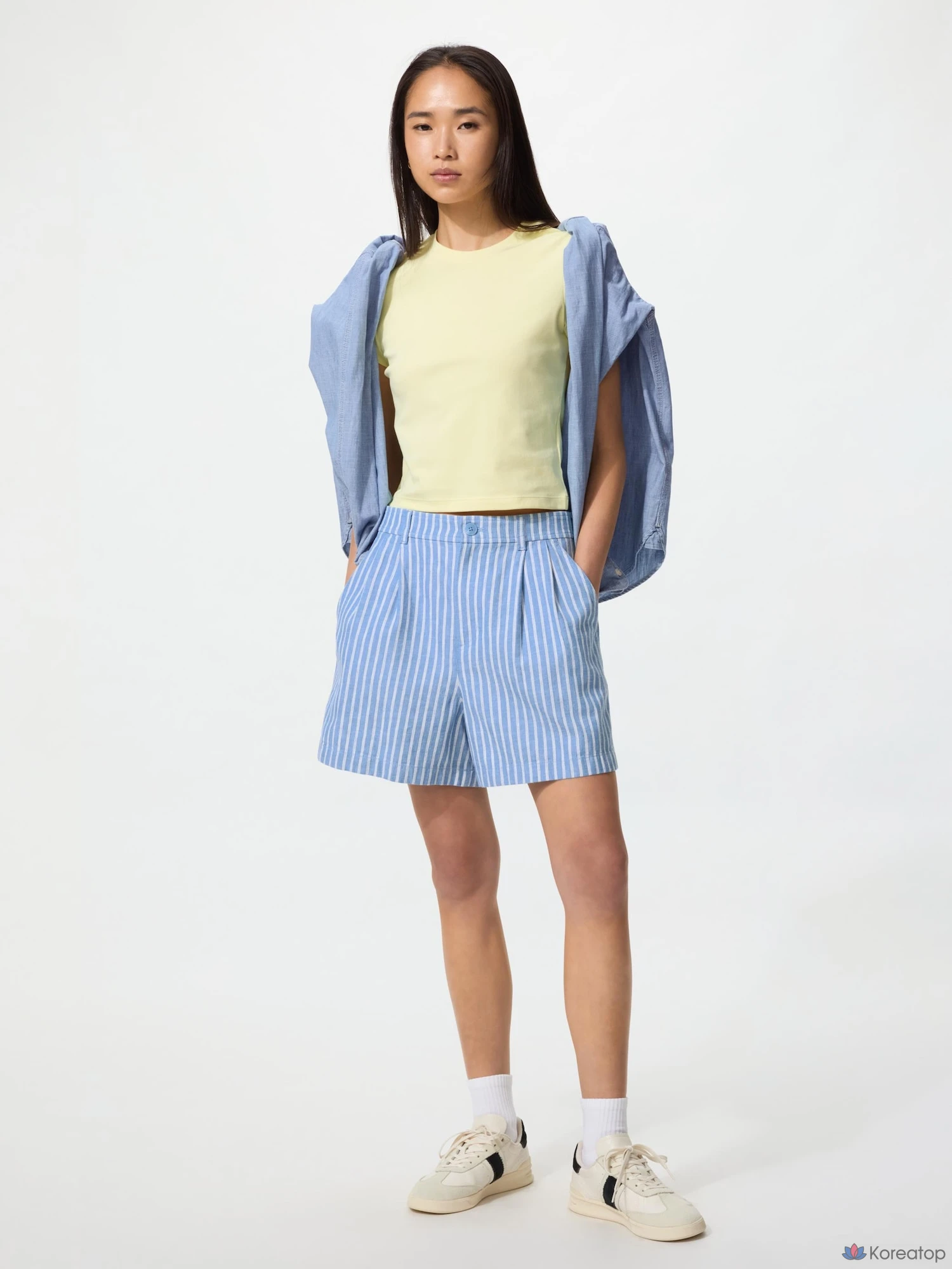 Шорты Uniqlo Linen Cotton Short Pants, в полоску