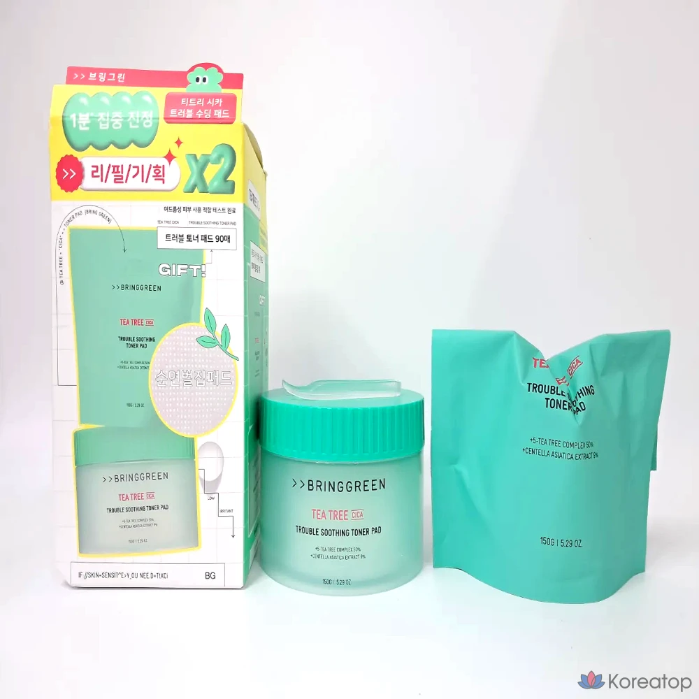 Пэды тонерные Bring Green Tea Tree Cica Trouble Soothing Toner Pad, 180 шт.