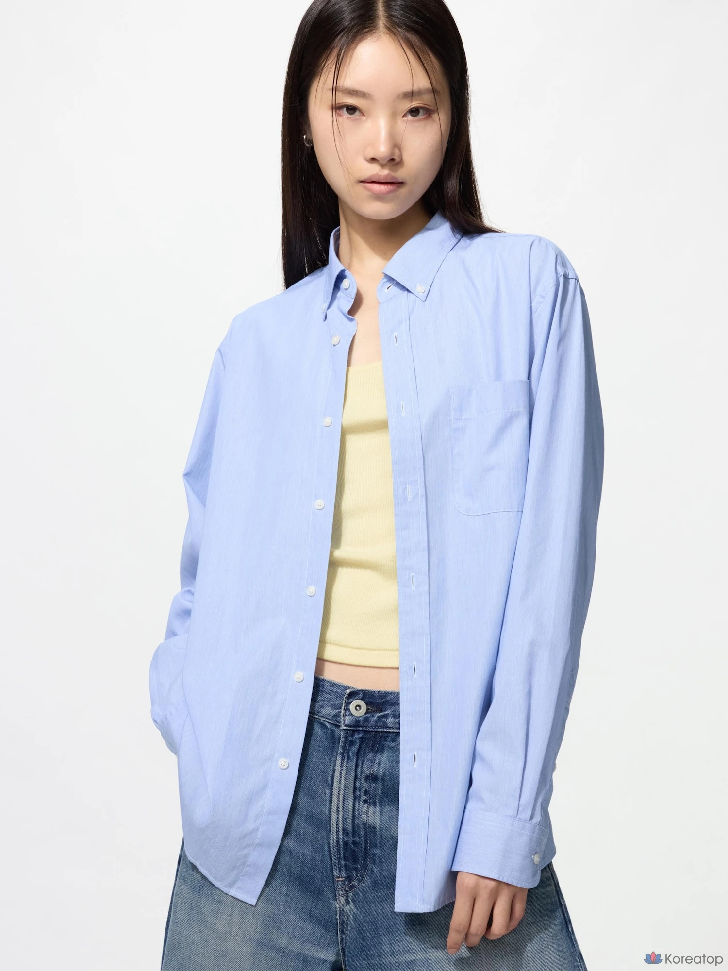 Рубашка Uniqlo Broadcloth Shirt (Button-Down Collar) Hairline, фото 4