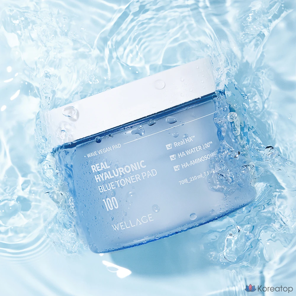 Тонер WELLAGE Real Hyaluronic Blue 100 Toner Pad, 210 мл, 70 шт.