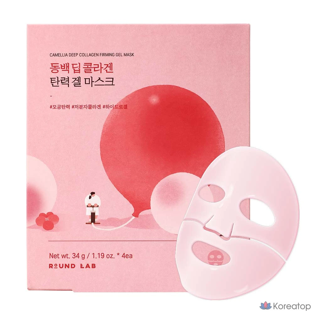 Гидрогелевая маска для лица Round Lab Camellia Deep Collagen Firming Gel Mask, 34 г, 4 шт.