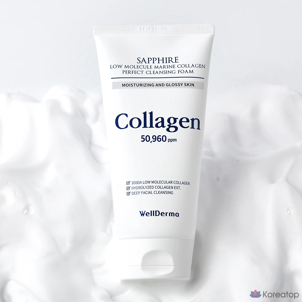 Очищающая пенка WellDerma Sapphire Low Molecular Marine Collagen Perfect Cleansing Foam, 150 г, 1 шт.