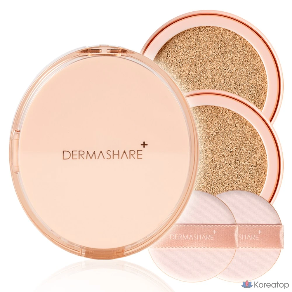 Кушон Dermashare Vegan Glow Long Lasting Air Fixing Cover Cushion Compact, оттенок 23, 1 шт. (компакт + 2 сменных блока)