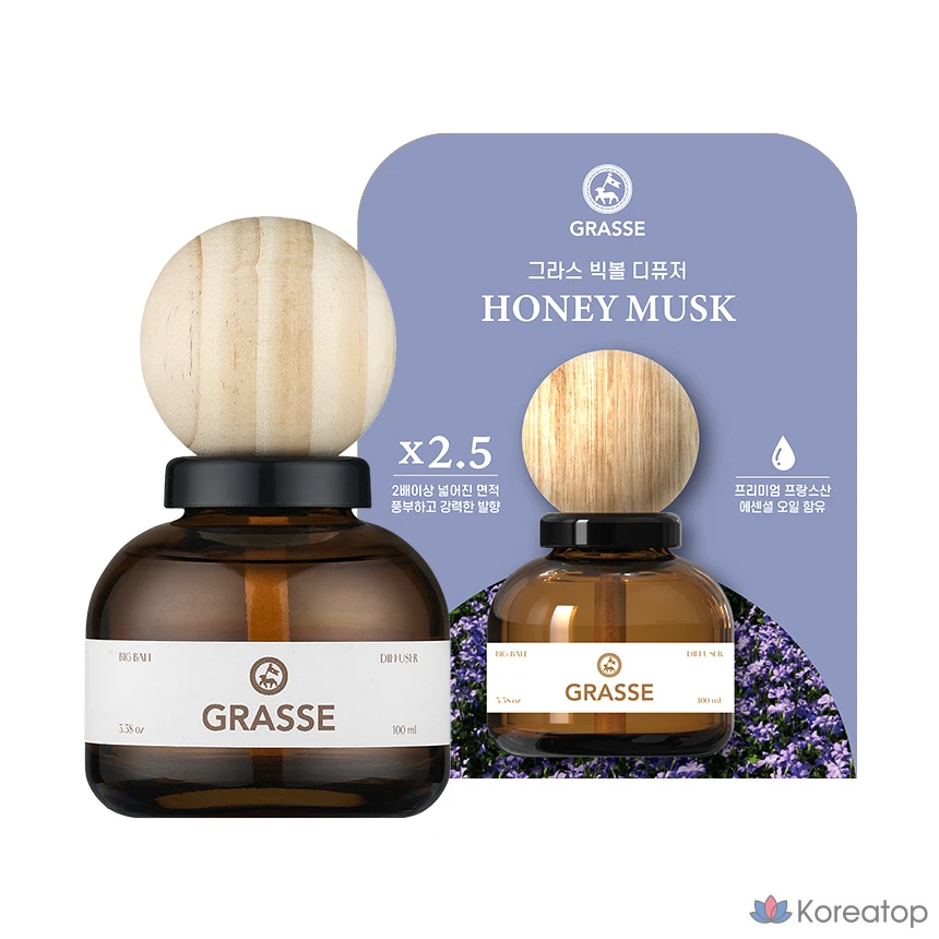 Диффузор для автомобиля Bullsone Grass Big Ball, аромат Honey Musk, 100 мл, 1 шт.