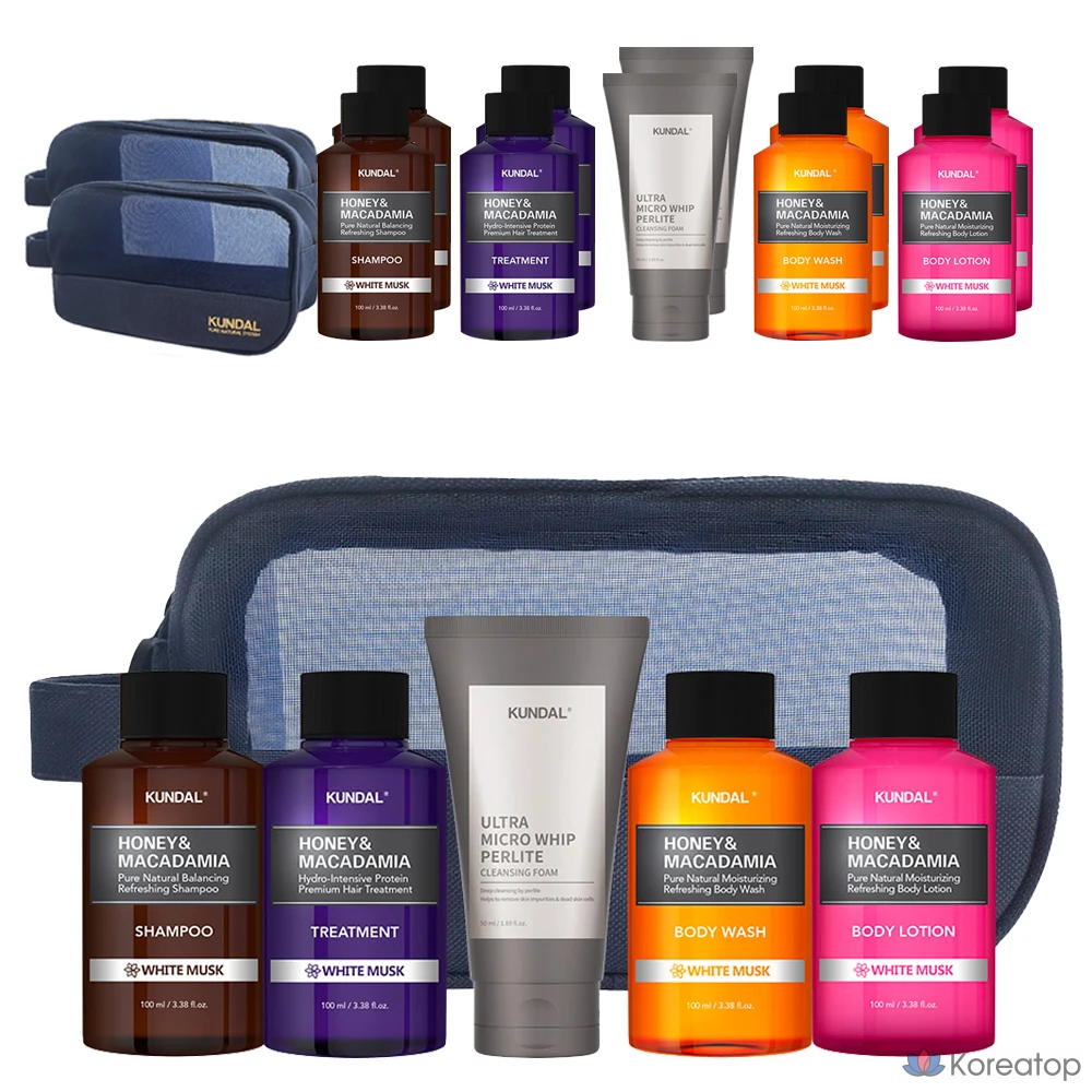 Набор для ухода Kundal Travel 5-piece Set Type B (включая пенку для умывания), аромат White Musk, 3 шт.