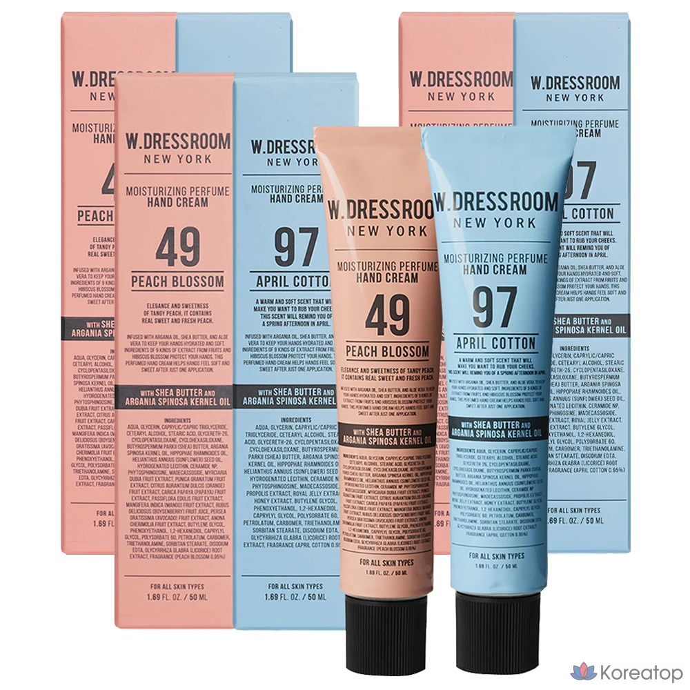 Набор для ухода W.Dressroom Perfume Hand Cream 50 ml Set (Peach Blossom + April Cotton), 150 мл, 3 шт.