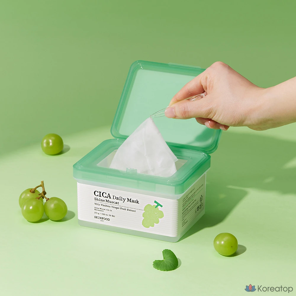 Тканевая маска для лица Skinfood Shine Muscat Cica Daily Mask, 270 г, 90 шт., фото 2
