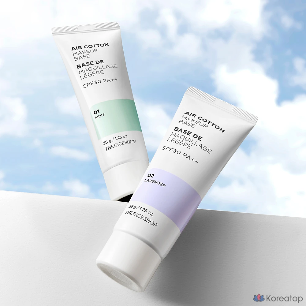 Праймер для макияжа The Face Shop Air Cotton Makeup Base, оттенок Lavender, 35 г, 1 шт.
