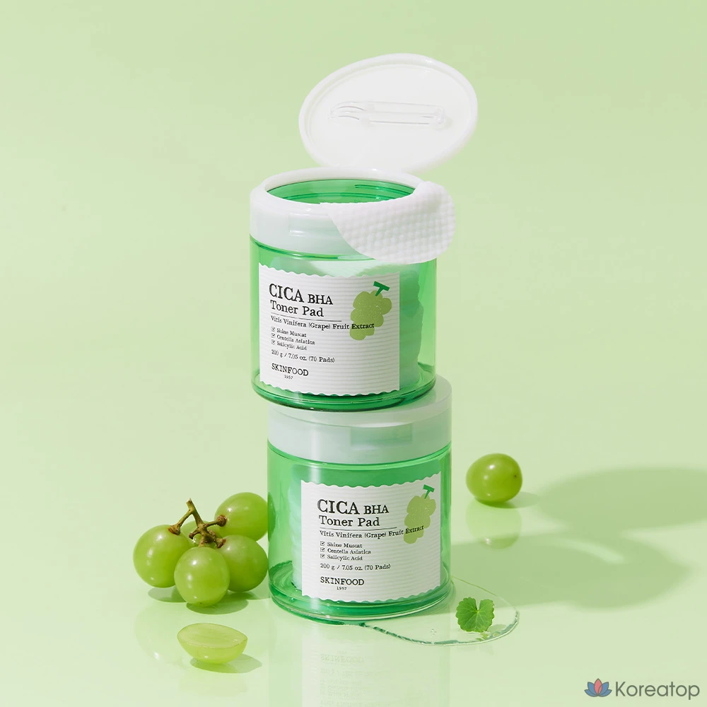 Тонер-пэды Skinfood Shine Muscat Cica BHA Toner Pad, 200 г, 70 шт.
